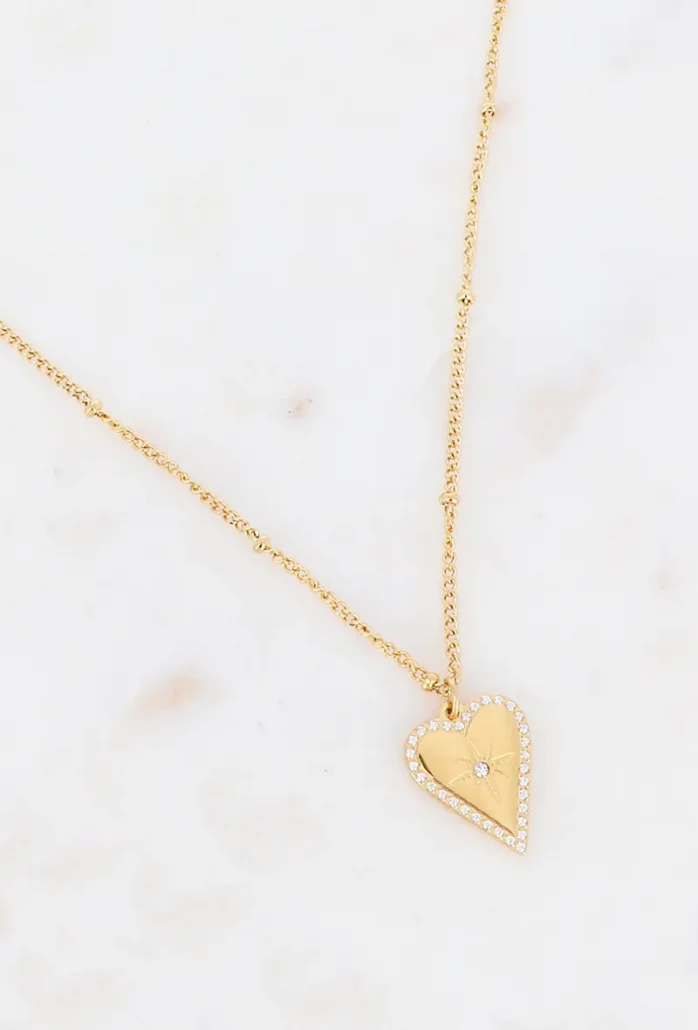 collier en acier inoxydable coeur strassé - boutique pastel