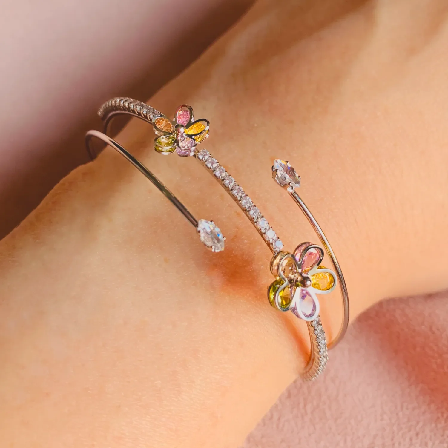 bracelet floral argenté